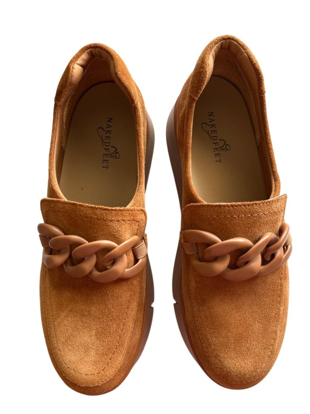 Naked Feet Tan Suede Platform Loafer NEW Chain Slip-On Princeton Size 8.5 - Picture 7 of 12